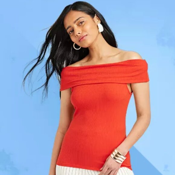 A New Day Target Women's Off-Shoulder Ribbed Red Top Size Small NWT - Picture 6 of 6